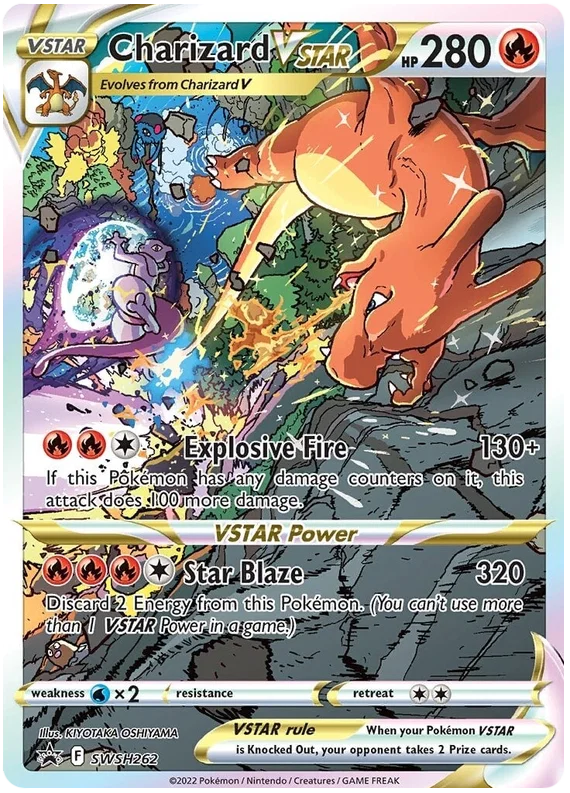 Close-up of a Charizard card being checked for edge and corner condition